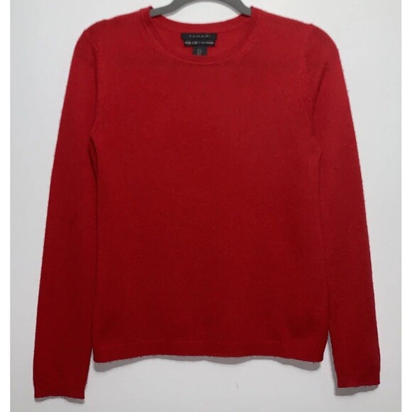 TAHARI Women's Cashmere Sweater Crew Neck Pullover Women Size Small Red Jumper - Picture 1 of 5